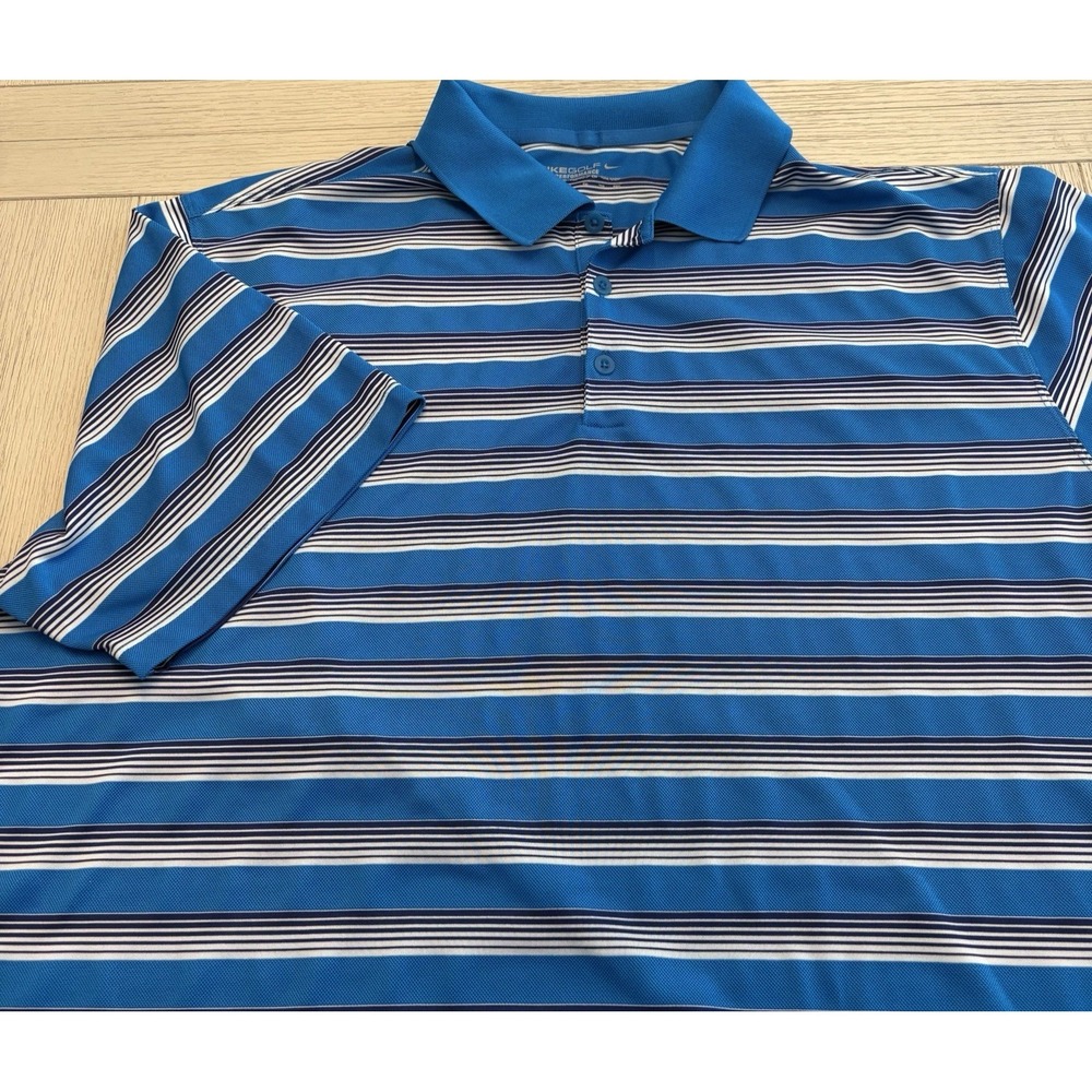 Nike Golf Polo Shirt Mens 2XL Blue Striped Dri-FIT Tour Performance 639710-406